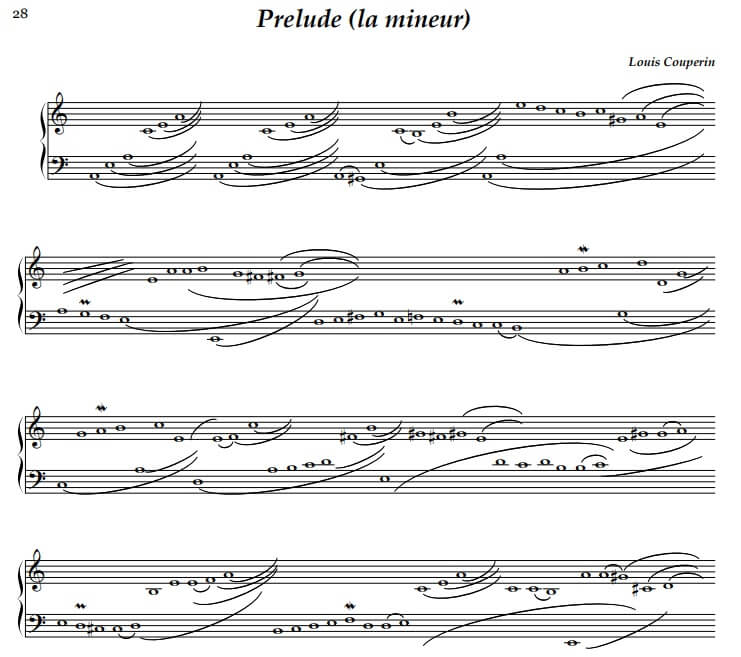フランス・バロックのチェンバロ音楽。ルイ・クープランのプレリュード イ短調の楽譜