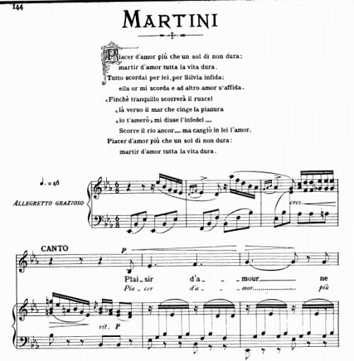1885年に出版された「Piacer d'amor」の楽譜