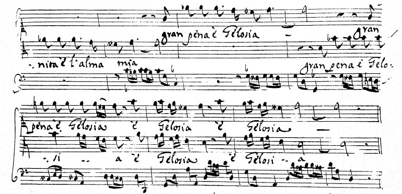 ボノンチーニ《セルセ》第二幕12場デュエット Gran pena è gelosia (セルセ、アマストレ)の手稿譜